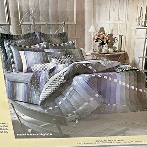 Revman Northern Lights Full Sheet Set Fitted Flat Pillowcases Blue Green Vintage